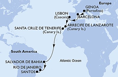 Msc Grandiosa - Itálie, Španělsko, Portugalsko, Brazílie (z Janova)